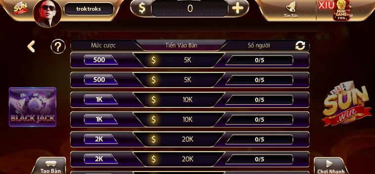 Khám Phá Đỉnh Cao Sòng Bạc Với Game Black Jack Tại SunWin Đẳng Cấp